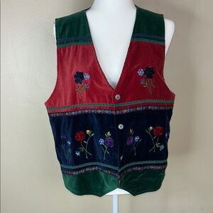 Green and Red Embellished Sleeveless Blouse